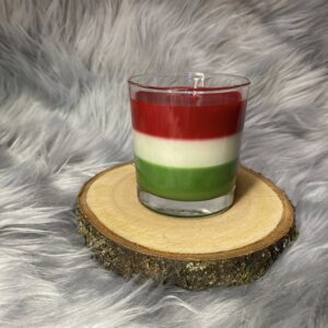 Trikolór pohárgyertya (piros–fehér–zöld)
